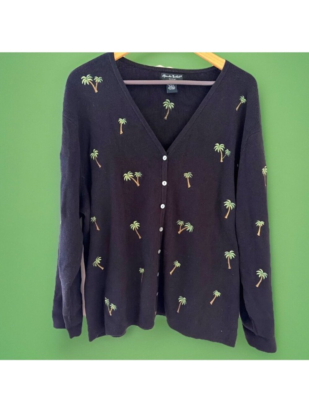 Alexandra Bartlett Women's Cardigan Size 2X Embroidered Palm Trees Tropical